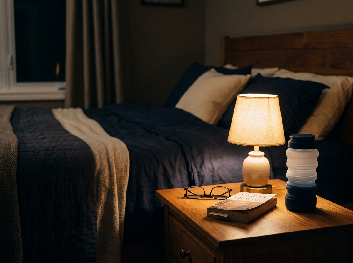 Sylica 750 on a bedside nightstand at night