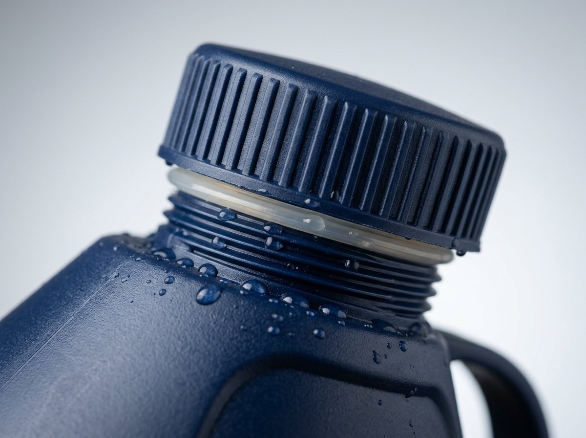 Threaded lid with silicone gasket seal, close up