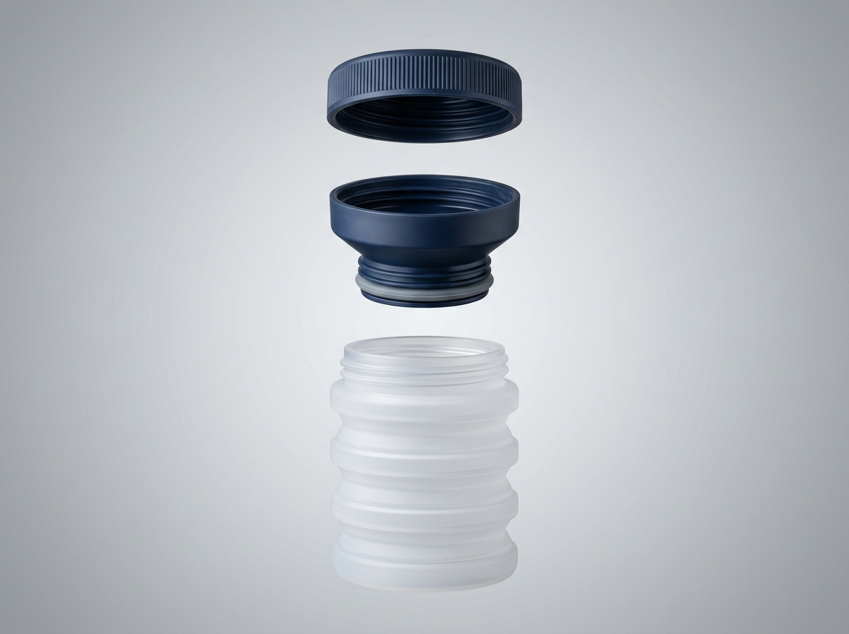Detachable funnel, lid and body shown separated for cleaning
